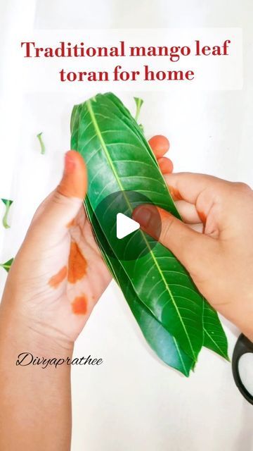 Toran Designs With Leaves, How To Make Leaf Garland, Diy Diwali Home Decor Ideas, Home Made Toran For Diwali, Mango Tree Leaves, Mango Leaf Toran Designs Doors, Leaf Toran Ideas, Mango Leaves Decoration Ideas, Leaf Toran Designs