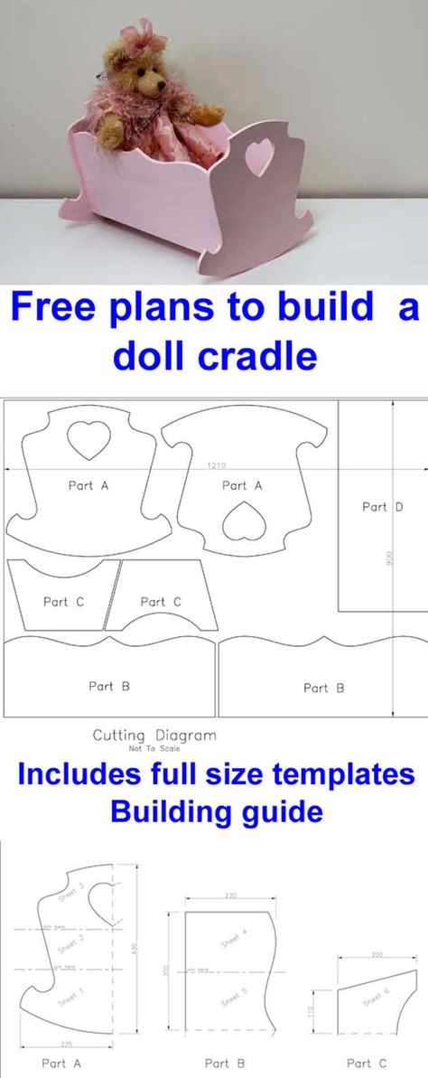 DIY doll cradle you can build free patterns to download. #DIYtoys Doll House Furniture Diy, Furniture Diy Ideas, Wooden Doll Cradle, Doll Bed Diy, Cradle Woodworking Plans, Best Doll House, Baby Doll Cradle, Baby Doll Crib, Baby Doll Furniture