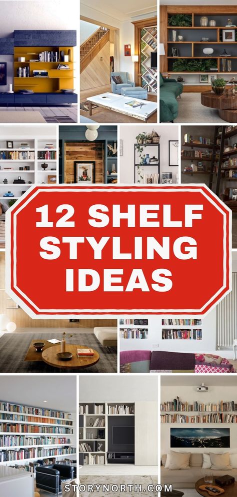 Pin this for creative shelf decor inspiration to transform your living space! Elevate your home decor game with these unique styling ideas. #homedecor #shelfdecor #livingroomdesign Cabinet Shelf Decor Living Room, Shelf Around Room, High Shelf Decorating Ideas, High Shelf Decorating, Shelf Styling Ideas, Bookshelves Aesthetic, Shelf Decor Ideas, Hallway Shelf, Simple Bookshelf