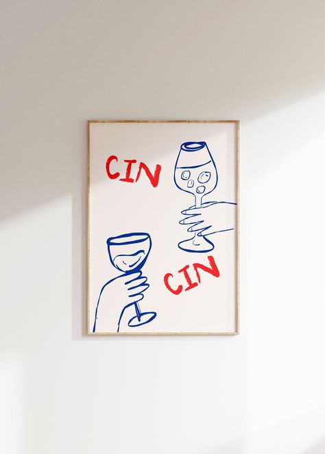 Wine Art Print, Cheers Painting, Cheers Illustration, Wine Illustration, Drawn Food, Cocktail Wall Art, Cocktail Wall, Wine Print, Wine Wall Art