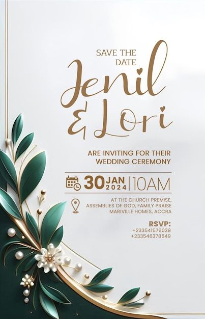 Template Undangan, Elegant Wedding Invitation Card, Flower Background Design, Free Wedding Invitations, Emerald Green Weddings, Green Wedding Invitations, Wedding Invitation Card Design, Free Business Card Mockup, Golden Wedding