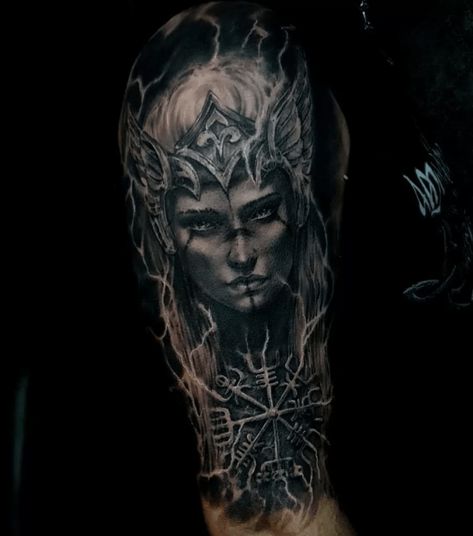 240+ Magnificent Valkyrie Tattoos Ideas and Meaning (2023) - TattoosBoyGirl Valkyrie Tattoos, Norse Mythology Tattoo, Valkyrie Tattoo, Viking Tattoo Sleeve, Black White Tattoos, Tattoo Pictures, Marvel Tattoos, Warrior Tattoos, Norse Tattoo