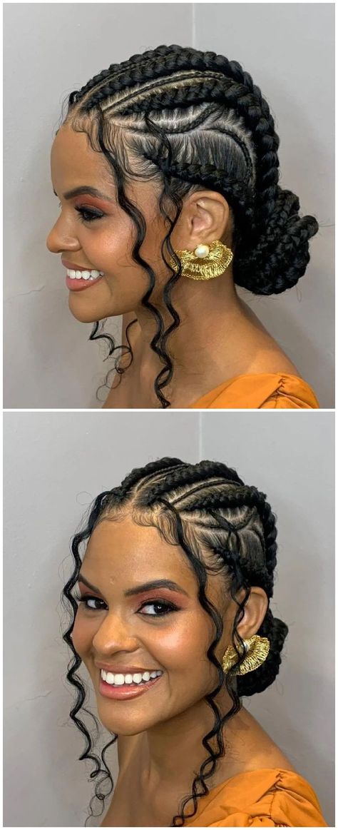 Funali Braids With Natural Hair, Braid Hairstyles For A Wedding, Natural Braid Styles For Black Women No Weave, Cornrows Added Hair, Low Ponytail Box Braids, Black Woman Wedding Hairstyles Braids, Feedin Goddess Braids, Braided Updo Wedding African American, Braided Wedding Styles Black Hair