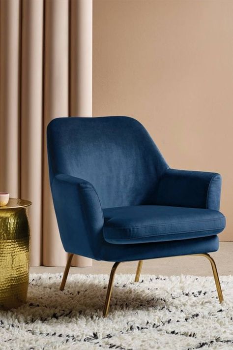 Navy Armchair, Armchair Mid Century, Armchair Table, Armchairs Living Room, Cosy Armchair, Blue Velvet Armchair, Design Armchair, Armchair Bedroom, Single Seat Sofa