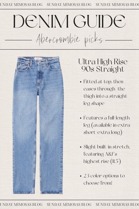 Looking for ideas on how to style 90s Straight Leg Jeans!? This post gives you highlights what to wear with straight leg jeans, as well as a full review of 5 on-trend Abercrombie Jeans that are most popular right now. Before you order a pair of Abercrombie jeans, check out this post for sizing, fit and style! Casual Mom Jeans Outfit, Relaxed Jeans Outfit, 90s Jeans Outfit, High Rise Jeans Outfit, Loose Jeans Outfit, How To Style Baggy Jeans, Straight Jeans Outfit, Mom Jean Fits, Mum Jeans