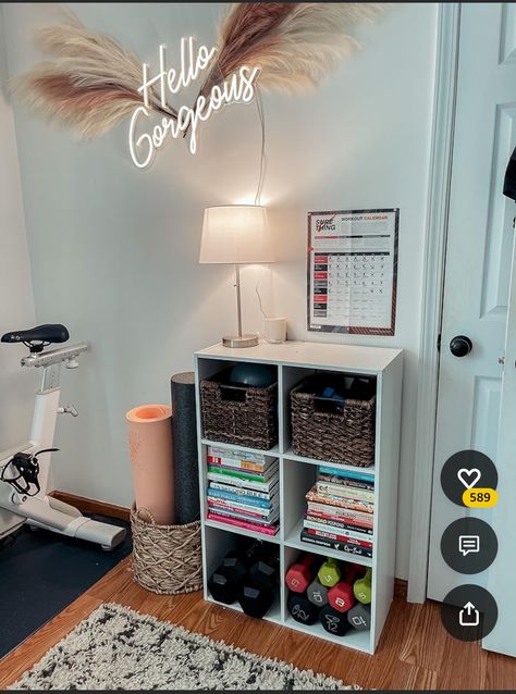 Bedroom Gym Corner, Bedroom With Workout Area, Small Home Gym Corner, Workout Corner In Bedroom, Bedroom Workout Space, Exercise Corner, Small Workout Room, Gym Corner, Workout Corner