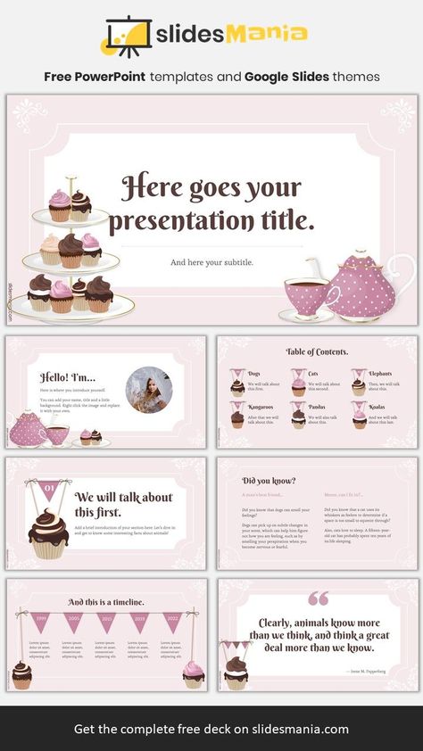 The Finer Things Club template is perfect for a book club meeting, a baby shower, or a classy bachelorette party. It features tasty cupcakes with different frostings and tea, and it comes with a morning meeting layout. By editing the theme and changing the pink accents for different shades of another color, the teapot, the cup, and the pink frosting of the cupcakes will automatically change. The chocolate will stay the same. Classy Bachelorette, Tasty Cupcakes, Free Business Logo, Ebook Template Design, Classy Bachelorette Party, Presentation Slides Design, Book Club Meeting, Slides Design, Morning Meeting