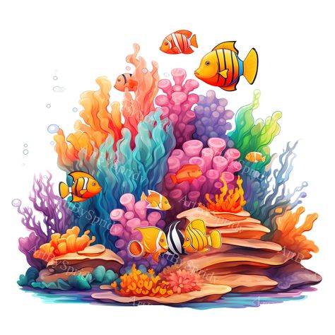 Coral Reef Clipart, Coral Reef Drawing, Fish Clip Art, School Wall Art Ideas, Ocean Coral Reef, Ocean Art Painting, Image Of Fish, Pencil Drawings For Beginners, Ocean Coral