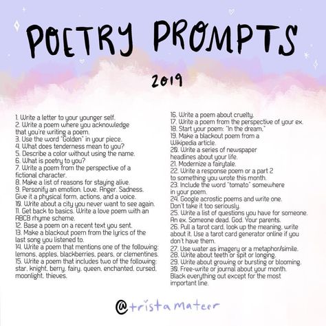 It’s that time again! Tomorrow marks the beginning of National Poetry Month!! I’ll be doing a slew of giveaways (one of which is running on… Trista Mateer, Giveaway Image, Poem Writing Prompts, Writing Prompts Poetry, Poetry Prompts, Poetry Journal, Poetry Ideas, National Poetry Month, Poetry Month