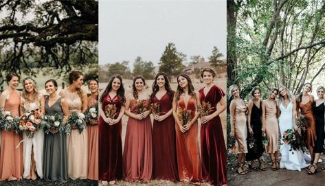 Fall Bridesmaid Dress Colors, Bridesmaid Dress Color Schemes, Dusty Rose Wedding Colors, Wrap Dress Bridesmaid, Fall Bridesmaids, Grey Wedding Invitations, Bridesmaid Dresses Boho, Floral Bridesmaid Dresses, Fall Bridesmaid Dresses