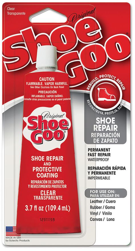 Shoe Goo works miracles on repairing shoes. It reattaches soles, patches holes, and can rebuild heels. Super durable and works well on sneakers and boots. Penguin Shoe, Diy Heels, Shoe Goo, Patch Hole, How To Stretch Shoes, Clear Shoes, Coupon Box, Leather Repair, Shoe Repair