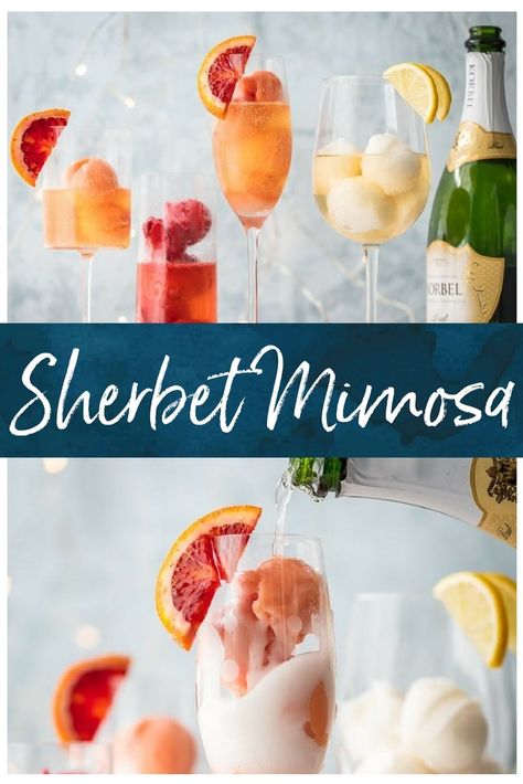 Sherbet Mimosas, Mimosas Recipe, Best Mimosa Recipe, Fruity Cocktail Recipes, Brunch Mimosa, Homemade Sorbet, Beer Goggles, Champagne Christmas, Fruity Cocktail