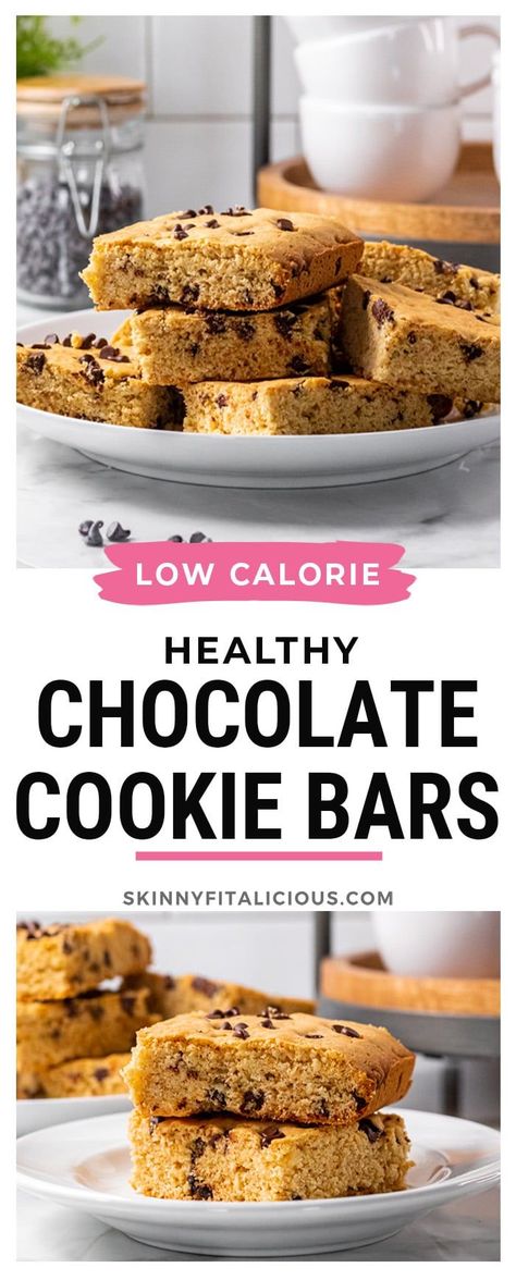 Healthy Low Calorie Cookie Bars are only 100 calories per bar and gluten free. Low Calorie Oatmeal Bars, Low Cal Desserts 100 Calories, Low Calorie Chocolate Chip Cookies, Low Cal Chocolate, Low Calorie Oatmeal, Low Calorie Cookies, Low Fat Cookies, Low Calorie Baking, Healthy Chocolate Cookies