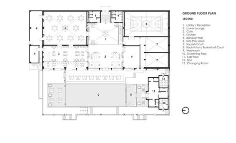 Clubhouse Architecture Design, Community House Architecture, Clubhouse Floor Plan Design, Clubhouse Plan Layout, Clubhouse Plan Architecture, Club House Plan Architecture, Community Clubhouse Design, Club House Design Plan, Beach Club Architecture