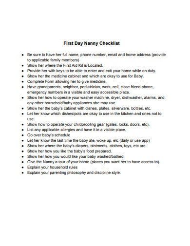 Nanny First Day Checklist, Live In Nanny Schedule, Mothers Helper Checklist, Live In Nanny Tips, Nanny To Do List, Nanny Duties Checklist, Nanny Responsibilities, Nanny Binder Printables Free, Nanny Binder Printables