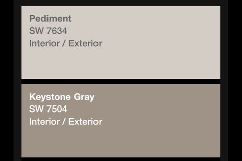 Classic, neutral paint colors from sherwin Williams and pottery barn. Pediment & Keystone gray. Pediment Sherwin Williams Exterior, Keystone Gray Sherwin Williams Exterior, Keystone Gray Sherwin Williams, Exterior Paint Sherwin Williams, Exterior Siding Colors, Sherman Williams, Outside Paint, Formula 4, Exterior Renovation