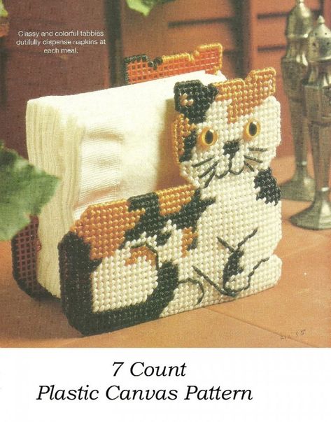 DIGITAL PATTERN  Calico Cat Napkin Holder 7 ct Plastic Canvas Plastic Canvas Coasters, Plastic Canvas Pattern, Plastic Canvas Stitches, Plastic Canvas Ornaments, Plastic Canvas Tissue Boxes, Plastic Canvas Patterns Free, Plastic Canvas Crafts, Canvas Projects, Calico Cat