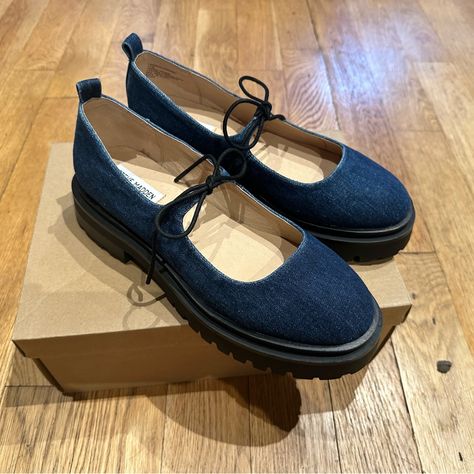 ‘Landon’ Mary Jane Loafer By Steve Madden With Top Tie And Chunky Sole. Brand New Never Worn. Size 11. Originally $99.95. #Maryjane #Loafer #Denimshoe #Stevemadden #Trendoftheseason Gal Clothes, Scandinavian Shoes, Costal Granddaughter, Steve Madden Loafers, Slide On Sneakers, Steve Madden Flats, 2024 Wishlist, 2024 Style, Rhinestone Flats