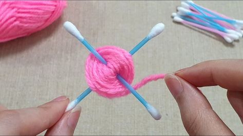 Easy Woolen Flower Making Idea with Cotton Bud - Amazing Hand Embroidery Design Trick - Sewing Hack - YouTube | Woolen flower, Fabric flowers diy, Yarn flowers Woolen Flower Making, Diy Laine, Wool Crafts Diy, Easy Yarn Crafts, Woolen Flower, Woolen Craft, Yarn Flowers, Hemma Diy, Diy Yarn Crafts