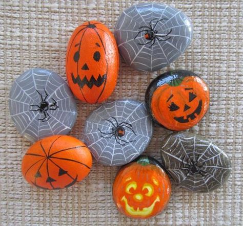 Rock Painting Ideas, Handmade Halloween Decorations and Unique Gifts Halloween Kindness Rocks, Abstract Rock Painting Ideas, Autumn Rock Painting, Halloween Pebbles, Conkers Craft, Halloween Rock Painting Ideas, Halloween Eggs, Handmade Halloween Decorations, Fall Rock