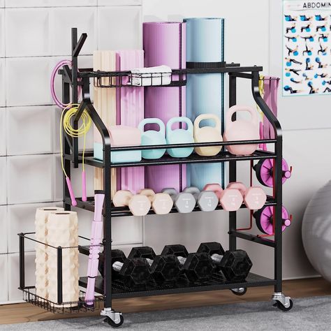 Multi-Purpose Home Gym Storage Rack: Sttoraboks sports equipment organizer rack can easily and effectively organize your messy or spreadout indoor & outdoor workout equipment. Sports Equipment Organization, Yoga Brick, Home Yoga Studio, Studio Garage, Home Gym Storage, Gym Organizer, Sport Rack, Yoga Mat Storage, Small Home Gym