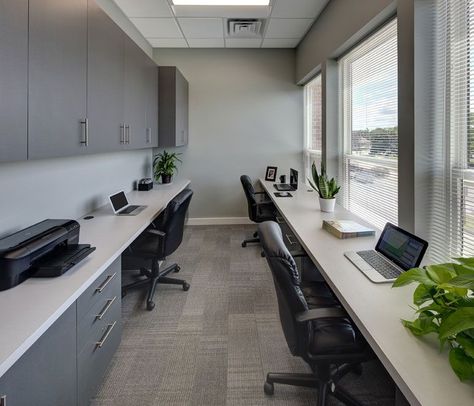 Modern Insurance Office Design, Medical Office Cabinets, Office Cubicle Organization, Chiro Office, Chiropractic Office Design, Doctor Office Design, Fisher Family, Cheap Office Furniture, Medical Office Decor