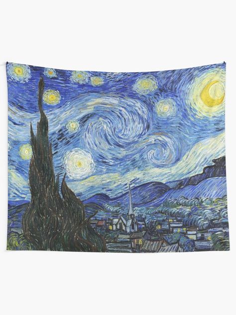 "Starry Night Vincent Van Gogh" Tapestry by ind3finite | Redbubble Van Gogh Wall Art, Gogh The Starry Night, Vincent Van Gogh Paintings, Most Famous Paintings, The Starry Night, Van Gogh Paintings, Starry Night Van Gogh, Classic Paintings, Post Impressionists