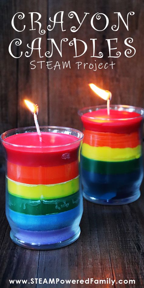 Gorgeous rainbow crayon candles DIY project that we turned into a STEAM activity. Learn about different types of waxes and how to make candles with crayons. Crayon Candles Diy, Candle Diy Projects, Diy Candles With Crayons, Crayon Candles, Rainbow Crayons, Making Crayons, Rainbow Crayon, Diy Candles Easy, Steam Activity