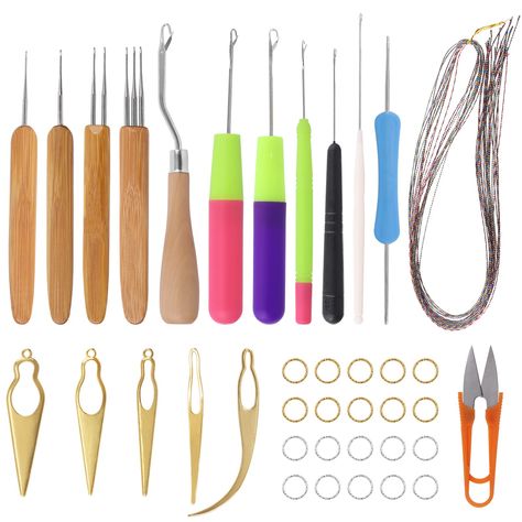 PRICES MAY VARY. 1.★【Great Value Kit - 49Pcs】This hair crochet hook set has everything you'll need for your hair: 4 dreadlocks crochet needles, 7 hooks loc needle tools for dreads, 5 interlocking tools, 20 hair rings, 1 scissors and 12 hair strings for locs, total 49 pieces. Suitable for micro, small, medium or big locs. 2.★【 Premium Material 】--- Our dreadlocks interlocking needle hook tools are made of quality stainless steel material, strong, exquisite and durable for long-term use. Good tool Loc Needle, Big Locs, Crochet Needles For Hair, Hair Strings, Braid Dreadlocks, Braided Dreadlocks, Hair Crochet, Crochet Hook Set, Crochet Needles