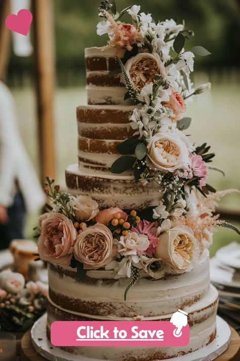 Planning a rustic wedding? These 57 naked wedding cakes are perfect for your big day. With their simple designs and natural decorations, these cakes are the ideal choice for couples looking for a laid-back, stylish dessert. #rusticwedding #nakedcake #weddingcakeinspiration Rustic Bday Cake, Wedding Cakes With Fresh Flowers, Naked Cake With Flowers, Rustic Naked Wedding Cake, Natural Cake, Natural Decorations, Lavender Cake, Fresh Flower Cake, Naked Cakes