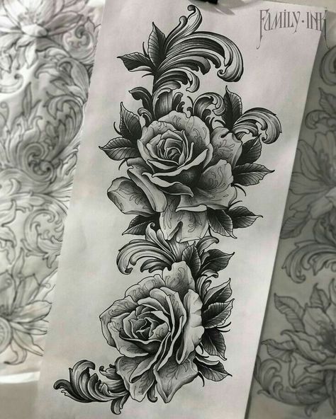 Rose Tattoo Design Sleeve, Rose Garden Tattoo Sleeve, Roses And Filigree Tattoo, Rose And Filigree Tattoo Design, Filigree Rose Tattoo, Rose Garden Tattoo, Garden Rose Tattoo, Tattoo Compass Rose, Tato Jam