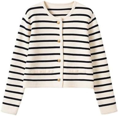 Old Money Aesthetic Clothing Women Striped Cardigan Fall Cardigans for Women 2024 Nautical Sweater, Open Coat, Áo Len Cardigan, Knitted Coat, Style Cardigan, Cardigan Sweaters For Women, Cardigan Fashion, Striped Cardigan, Knitted Cardigan