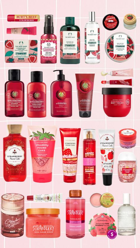 #strawberry #strawberryaesthetic #strawberrybeauty #beautyroutine #preppy #skincare #beauty #routine #strawberryscent The Body Shop Strawberry, Body Shop Strawberry, Preppy Skincare, Cake Face, Cleansing Face, Perfume Scents, Body Care Routine, Shower Routine, Body Skin Care Routine