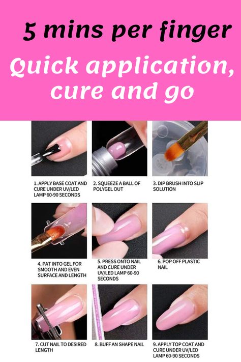 NOTE: OUR POLY GEL KIT NOT INCLUDE SLIP SOLUTION, BUT YOU CAN USE BASE COAT GEL OR ALCOHOL INSTEAD. THERE ARE SAME EFFECT. Quick Building and Long Lasting: The builder gel can Build Beautiful Nail Extensions in 3 minutes even for a beginner! Lasts up to one month when applied appropriate Healthy and Natural: This poly gel for nail kit contains 9 Toxin Free Ingredients keeping your nails healthy with a low odor formula! No harsh ingredients or adhesives #Nail care #Beauty #affiliate #sponsored Clear Poly Gel Nails, How To Use Poly Gel, Poly Gel Nails Tutorial For Beginners, How To Use Poly Gel Nails, How To Apply Polygel Nails, Slip Solution For Poly Gel, Builder Gel Nails Tutorial, Poly Gel Nails Design, Nail Implant