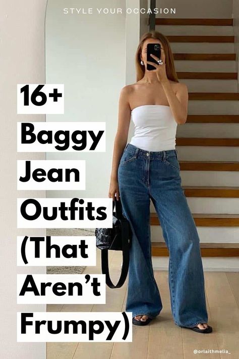 90s Baggy Jeans Outfit, Casual Jean Outfits, Baggy Jeans Outfit Ideas, Wide Leg Jeans Outfit Summer, Jean Outfit Ideas, How To Style Baggy Jeans, Wide Leg Jeans Outfits, Extreme Fitness, Baggy Pants Women