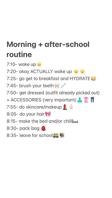 Middle school morning routine 7:10-8:35 School Scedual Ideas Aesthetic, School Routine Middle School, School Scedual, School Routines For Middle School, Scedual Ideas, Middle School Morning Routine, School Routine For Teens, Middle School 6th Grade, School Morning