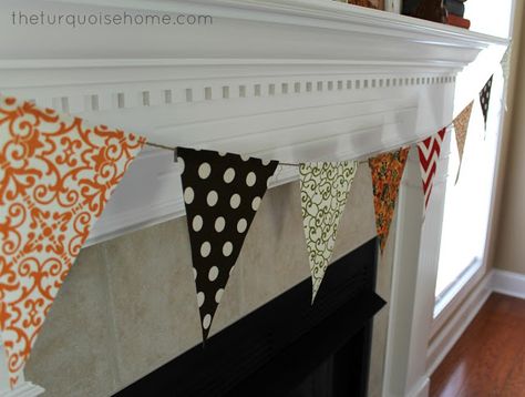 {DIY} No-Sew Bunting Tutorial - nice for welcome home or parties No Sew Bunting, Bunting Tutorial, Bunting Diy, Presente Diy, Diy Bricolage, Pumpkin Fall Decor, Diy And Crafts Sewing, Fabric Bunting, Leftover Fabric