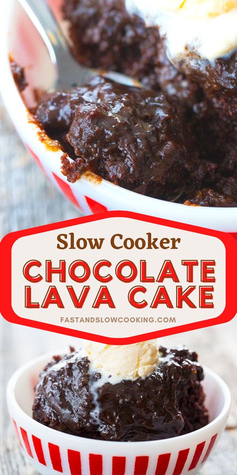 Lava Cake Recipe Crock Pot, Slow Cooker Lava Cake, Crockpot Lava Cake, Crockpot Cake, Chocolate Dump Cake, Chocolate Lava Cake Recipe, Lava Cake Recipes, Comfort Desserts, Crock Pot Desserts