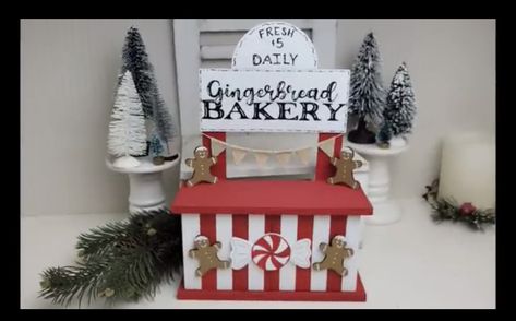 Gingerbread Retail Display, Diy Gingerbread Man Decorations Christmas Crafts, Diy Dollar Tree Gingerbread Decorations, Christmas Bakery Decorations, Gingerbread Diy Decor, Gingerbread Kitchen Decorating Ideas Diy, Dollar Tree Gingerbread Crafts, Gingerbread Decor Diy, Dollar Tree Gingerbread Man