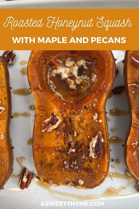 With a comforting fall taste, this Roasted Honeynut Squash Recipe with Pecans and Maple Syrup is the perfect side dish. Sweetened with maple syrup and sprinkled with crunchy pecans, this easy squash recipe maximizes flavor in just 30 minutes of cooking time. Roasted Honeynut Squash, Recipe With Pecans, Easy Squash Recipes, Fall Side Dish Recipes, Oven Baked Vegetables, Honeynut Squash, Roasted Fall Vegetables, Simple Sides, Winter Side Dishes