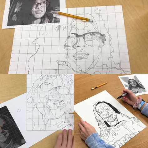 Self Portrait Lesson Plans High School, Middle School Self Portrait Projects, Self Portrait Middle School Art, Portrait Lessons High School, High School Drawing Projects Ideas, Middle School Self Portraits, Middle School Drawing Lessons, Middle School Drawing Projects, Self Portrait Lesson