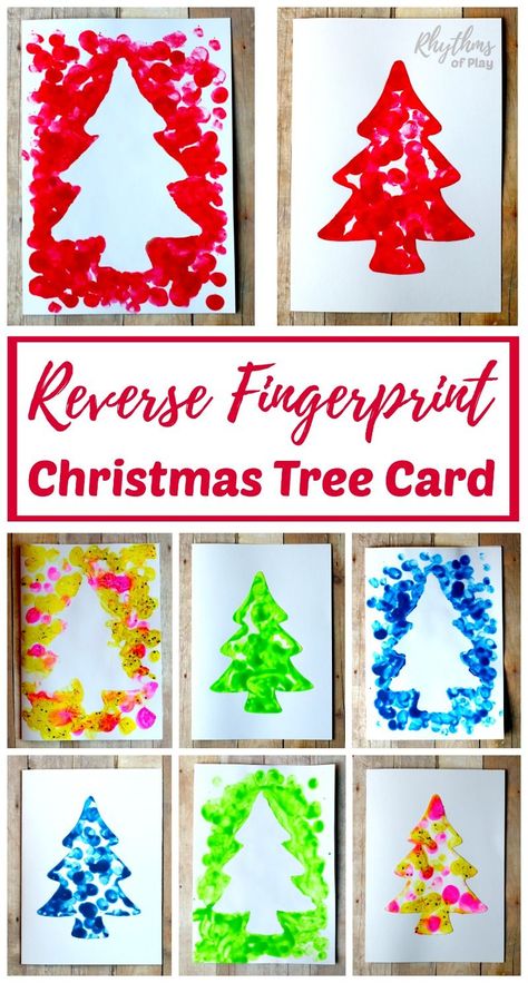 Help your kids make an easy homemade reverse fingerprint Christmas tree card to share with your friends and family this holiday season. Making one will give you two cards that can be made into a keepsake gift. DIY kid-made cards like this make a unique and special gift to treasure for years to come. Fingerprint Christmas Cards, Fingerprint Christmas Tree, Fingerprint Christmas, Christmas Tree Card, Fingerprint Tree, Christmas Cards Kids, Preschool Christmas, Christmas Tree Cards, Tree Cards