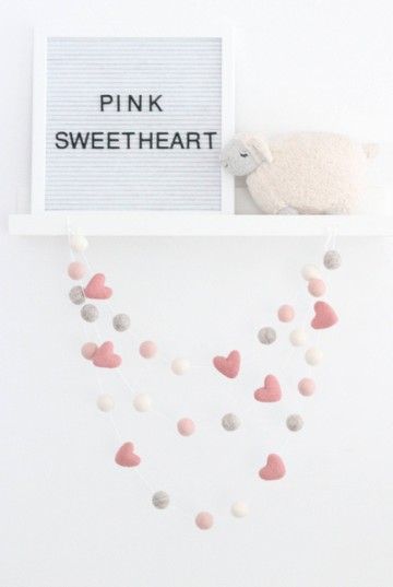 Valentine's Day Home Decor Inspiration | V-Day Decor | Have Need Want Traditions To Start, Pom Garland, Felt Ball Garland, Heart Garland, Valentine Decor, Sheep Farm, Pom Pom Garland, Felt Heart, Pink Valentines