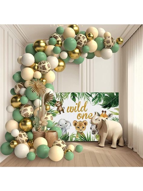 Multicolor  Collar  Latex   Embellished   Event & Party Supplies Green Balloon Garland, Baby Shower Ballons, Safari Balloon, Jungle Balloons, Jungle Thema, Fest Temaer, Jungle Theme Parties, Safari Green, Jungle Theme Birthday