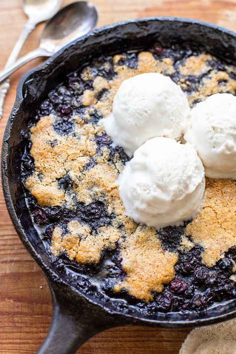 When you have a bounty of blueberries, you have to bake this Gluten-Free Blueberry Cobbler! It's made with wholesome ingredients like almond flour and sweetened with maple syrup. This gluten-free and vegan cobbler recipe is ready to serve in less than an hour. Vegan Blueberry Cobbler, Tapioca Flour Recipes, Gluten Free Blueberry Cobbler, Vegan Cobbler, Blueberry Cobbler Recipes, Vegan Blueberry, Blueberry Cobbler, Cobbler Recipe, Gf Desserts