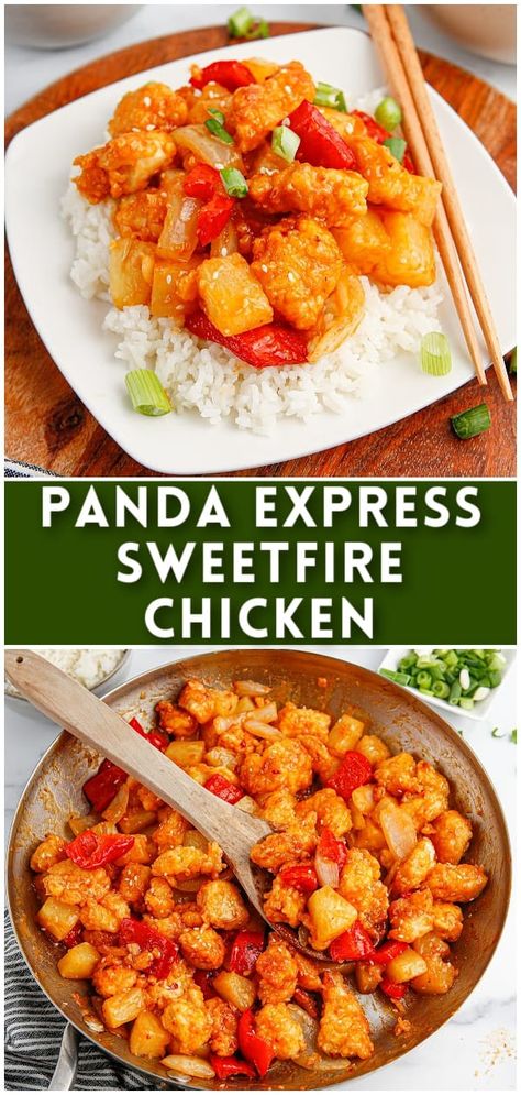 If you love the Panda Express Sweet Fire Chicken, you have to try this homemade version! It has crispy chicken, onion, bell pepper, and pineapple all tossed with a sweet and spicy sauce. Panda Express Sweet Fire Chicken, Sweet Fire Chicken, Fire Chicken, Sweet And Spicy Sauce, Sweet Sour Chicken, Skillet Recipes, Panda Express, Sweet N Sour Chicken, Sauce For Chicken