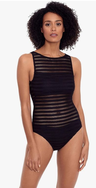 Lauren Ralph Lauren Women's Ottoman Mesh Boatneck One Piece Swimsuit 122008 Mesh Made in the USA or Imported