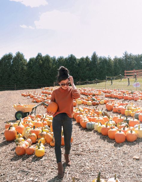 Pumpkin Patch Photoshoot, Pumpkin Patch Pictures, Patch Outfit, Holiday Outfits Women, Farm Clothes, Pumpkin Patch Outfit, Extra Petite, Top Knot Hairstyles, Pumpkin Farm