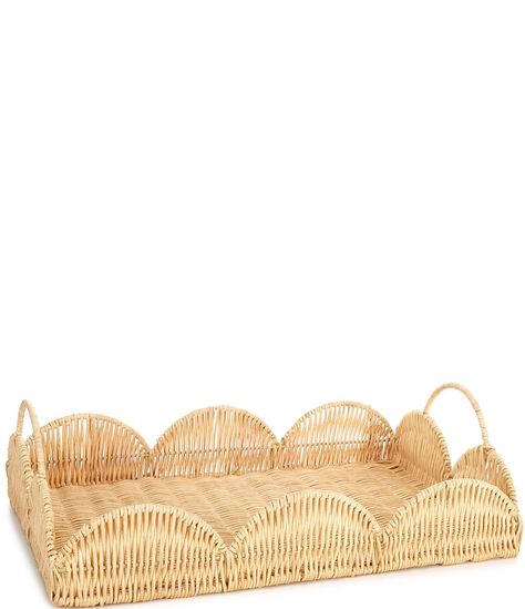 Spring Collection Scalloped Rattan Decorative Tray | Dillard's College Girl Apartment, Coastal Table Decor, Sorority Room, Girls Apartment, Sorority House, Southern Decor, College Bedroom, College Room, Neutral Decor