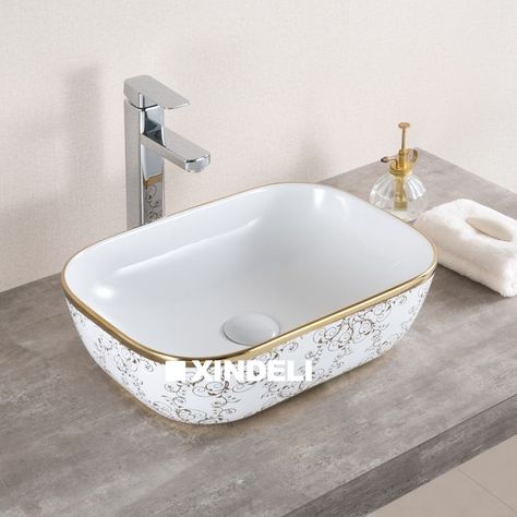 Whatsapp/Wechat: +8618316066663 wa.me/8618316066663 Email: info@xindeliceramic.com Bathroom Vanity Luxury, Washbasin Tiles, Gold White Bathroom, Gold Wash Basin, Washbasin Counter, Luxury Wash Basin, Pedestal Sink Powder Room, Vanity Luxury, Powder Room Modern